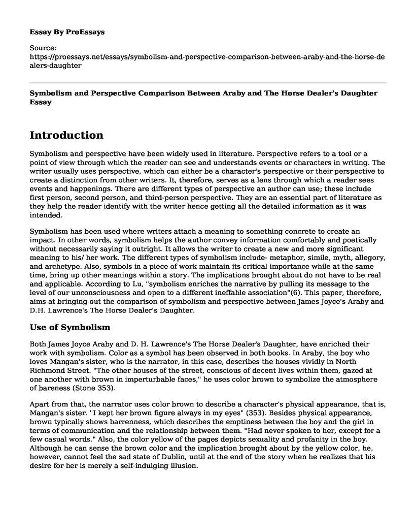 Symbolism and Perspective Comparison Between Araby and The Horse Dealer's Daughter