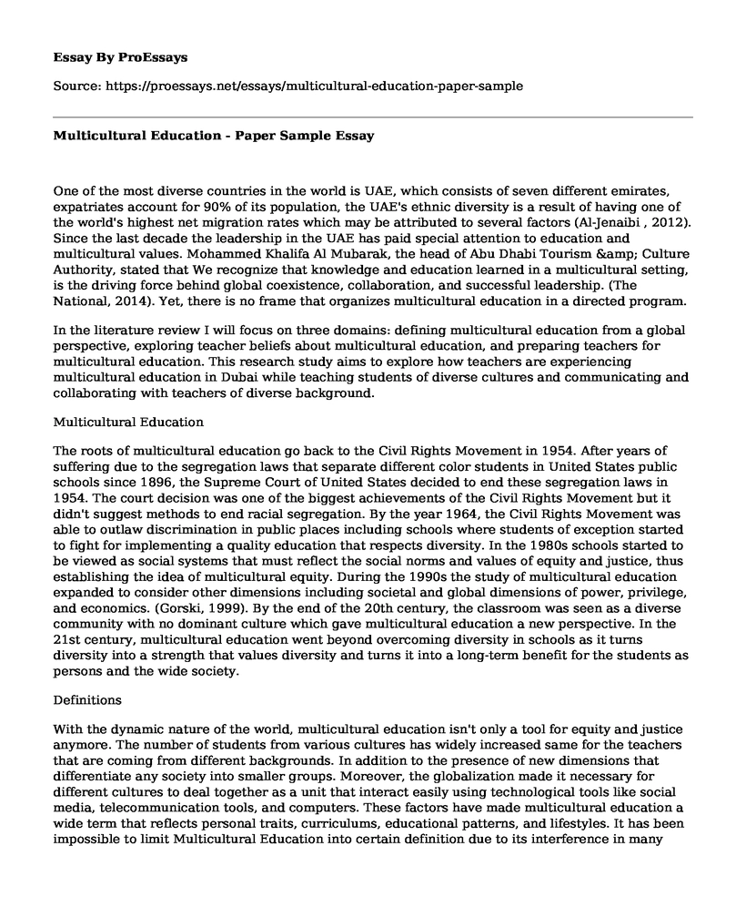Multicultural Education - Paper Sample