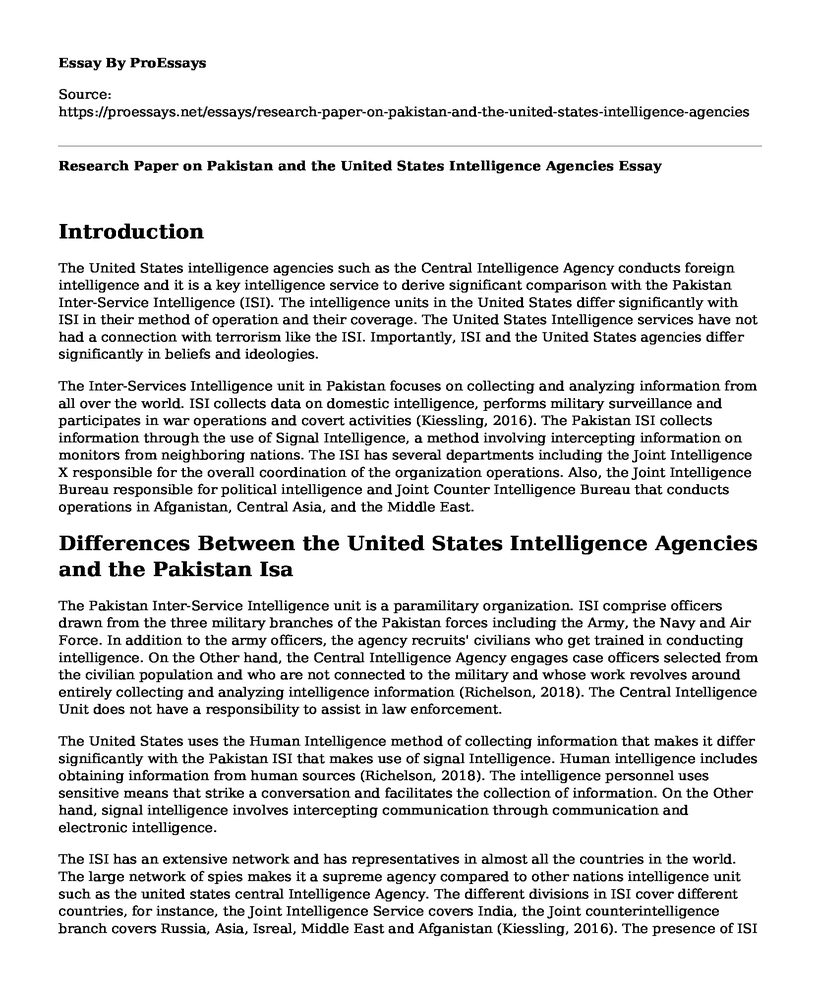 Research Paper on Pakistan and the United States Intelligence Agencies