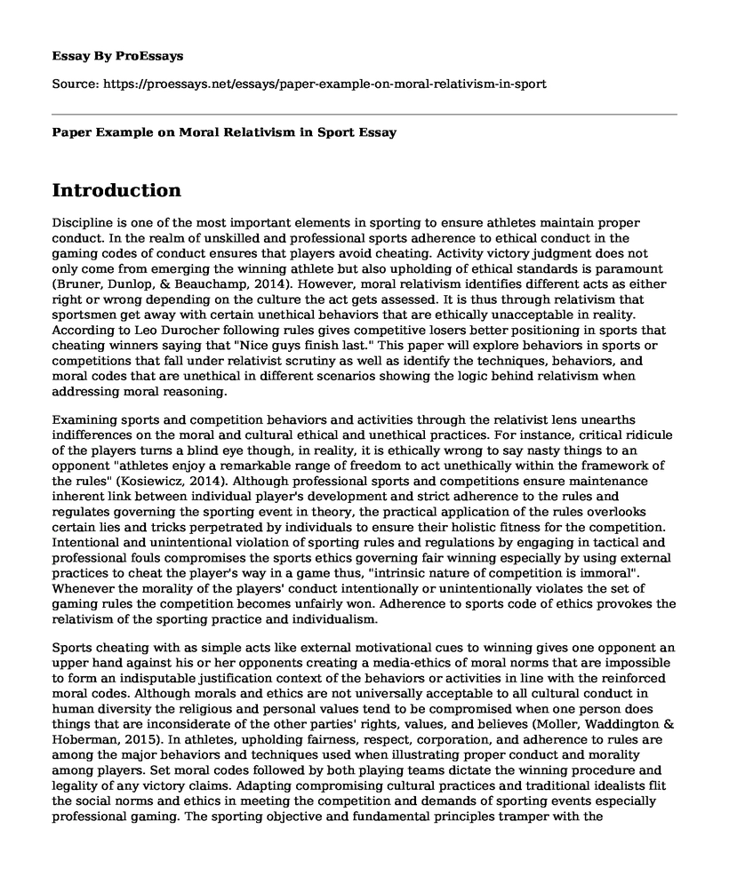 Paper Example on Moral Relativism in Sport