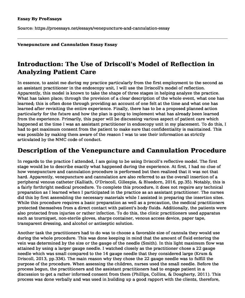 Venepuncture and Cannulation Essay