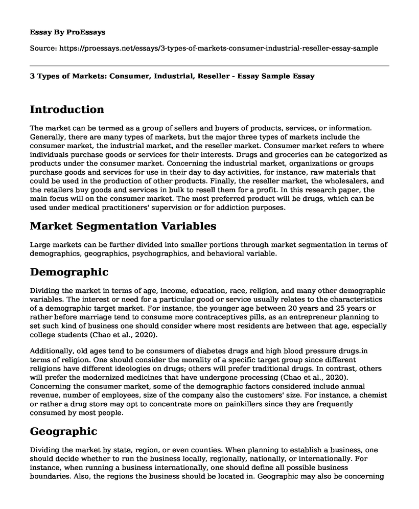 3 Types of Markets: Consumer, Industrial, Reseller - Essay Sample