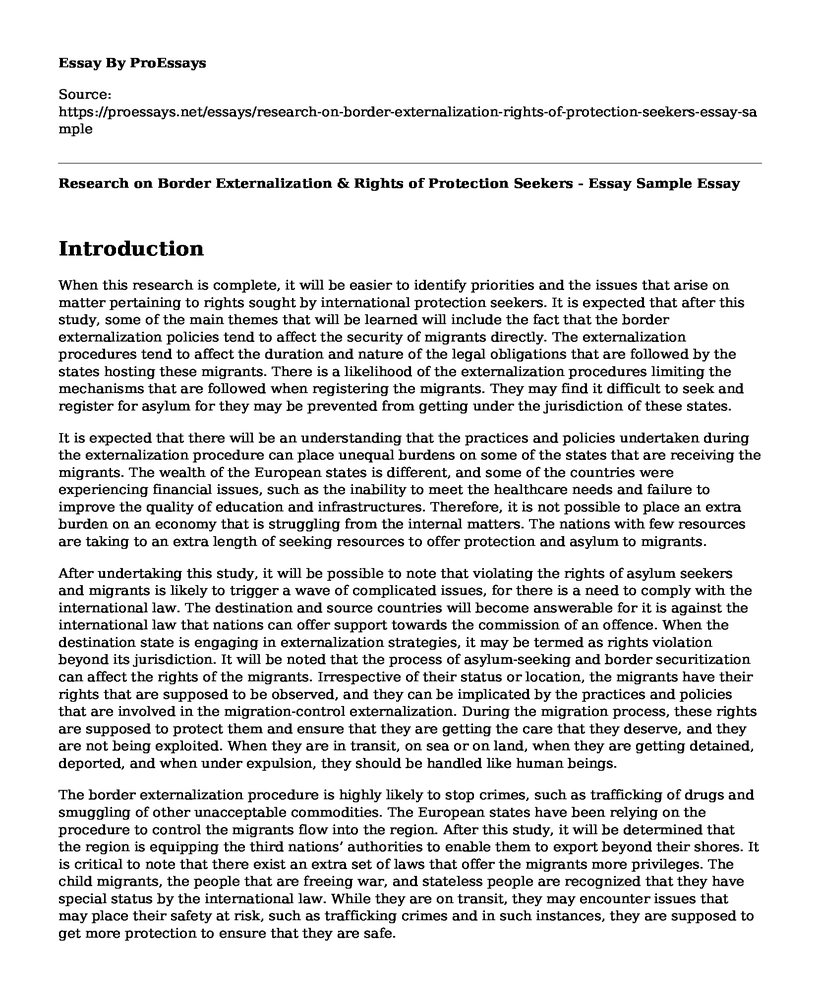 Research on Border Externalization & Rights of Protection Seekers - Essay Sample