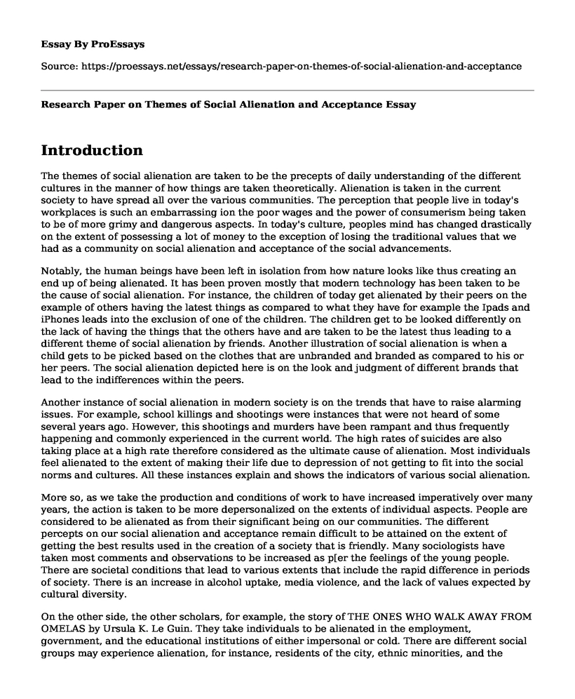 Research Paper on Themes of Social Alienation and Acceptance