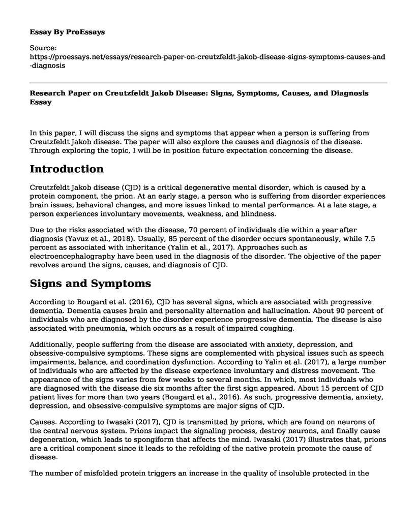 Research Paper on Creutzfeldt Jakob Disease: Signs, Symptoms, Causes, and Diagnosis