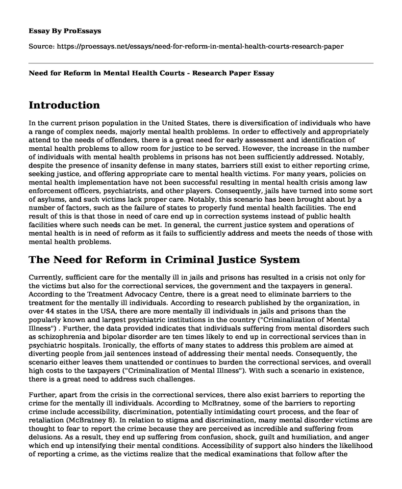 Need for Reform in Mental Health Courts - Research Paper