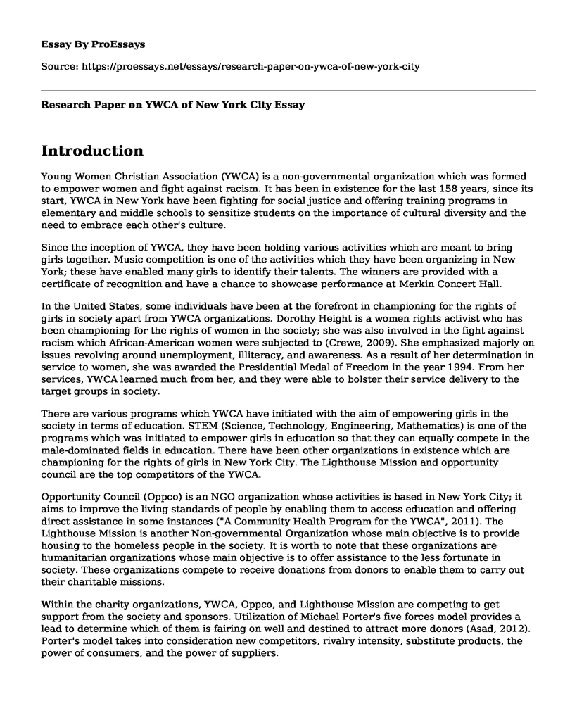 Research Paper on YWCA of New York City