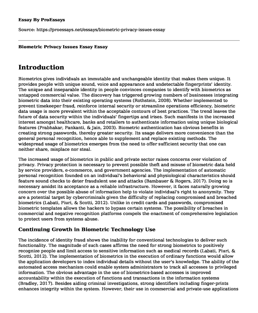 Biometric Privacy Issues Essay