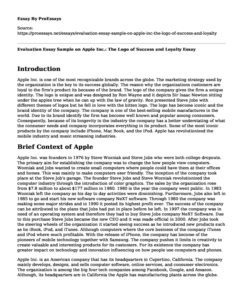 Evaluation Essay Sample on Apple Inc.: The Logo of Success and Loyalty