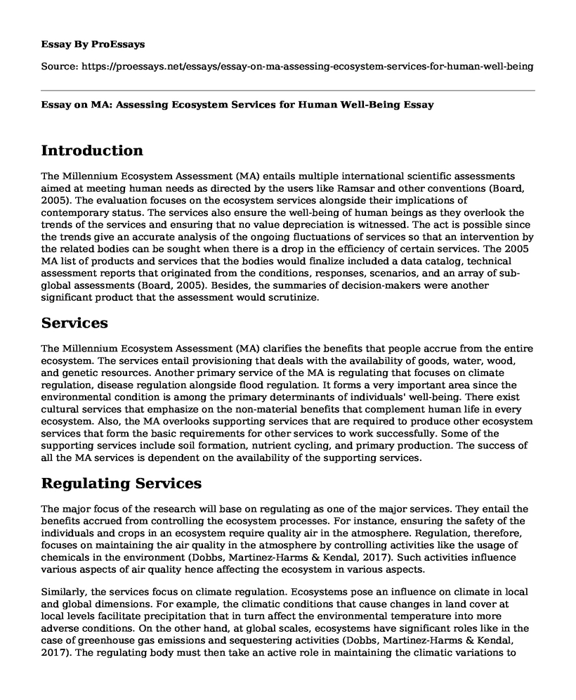 Essay on MA: Assessing Ecosystem Services for Human Well-Being