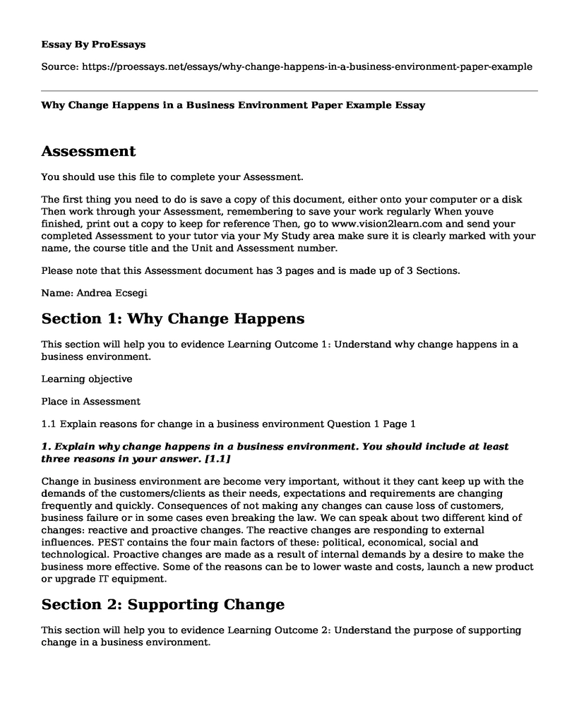 Why Change Happens in a Business Environment Paper Example
