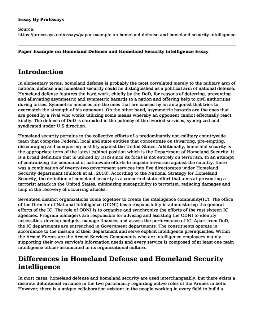 Paper Example on Homeland Defense and Homeland Security intelligence