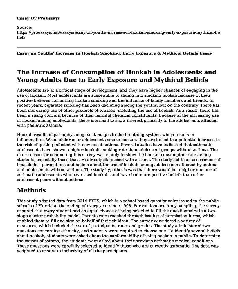 Essay on Youths' Increase in Hookah Smoking: Early Exposure & Mythical Beliefs
