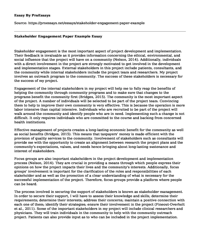 Stakeholder Engagement Paper Example