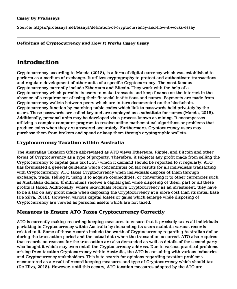 Definition of Cryptocurrency and How It Works Essay
