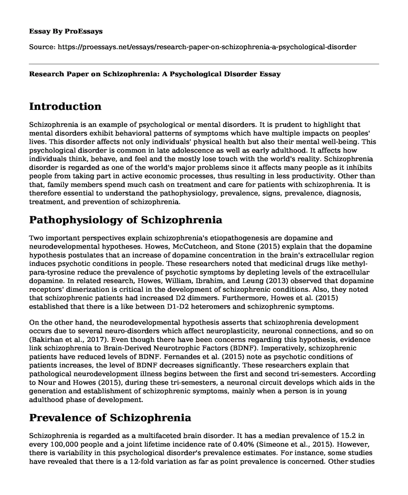 Research Paper on Schizophrenia: A Psychological Disorder