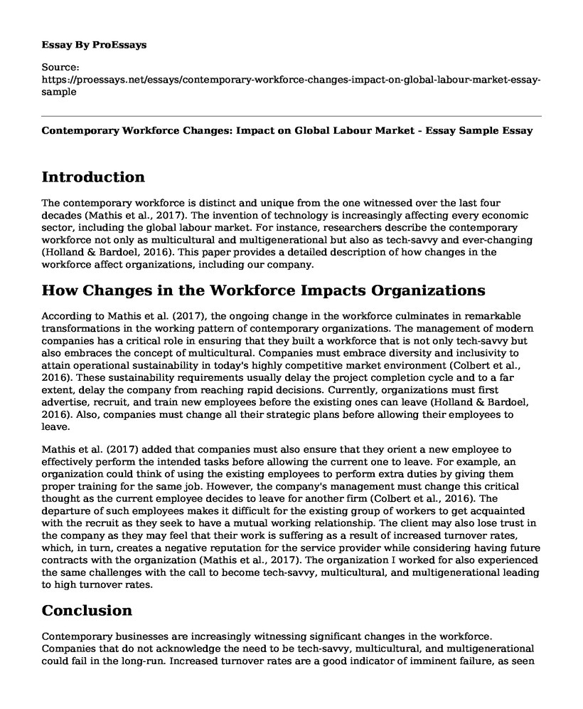 Contemporary Workforce Changes: Impact on Global Labour Market - Essay Sample