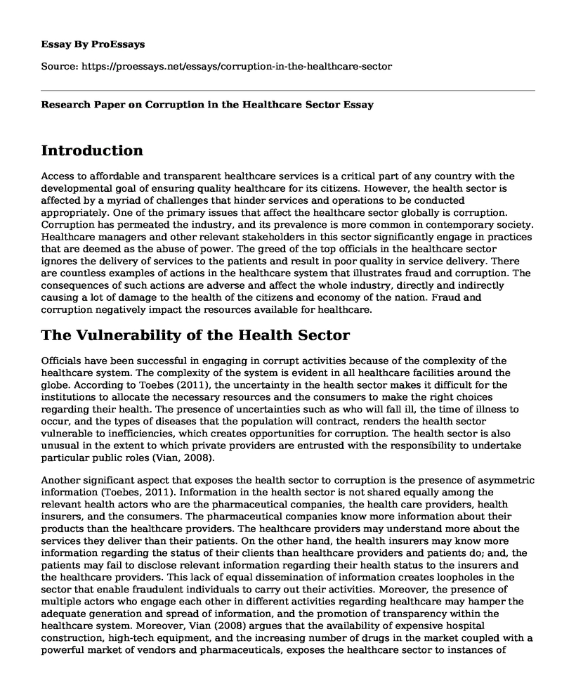 Research Paper on Corruption in the Healthcare Sector