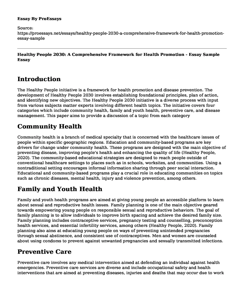 Healthy People 2030: A Comprehensive Framework for Health Promotion - Essay Sample