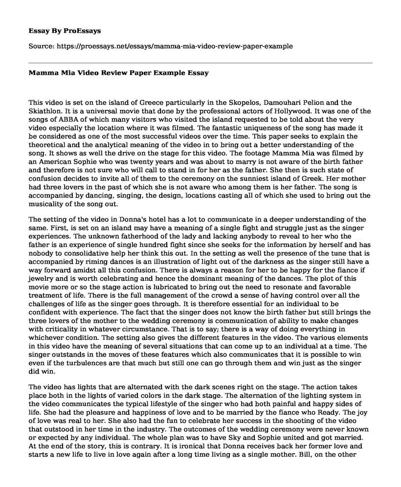 Mamma Mia Video Review Paper Example