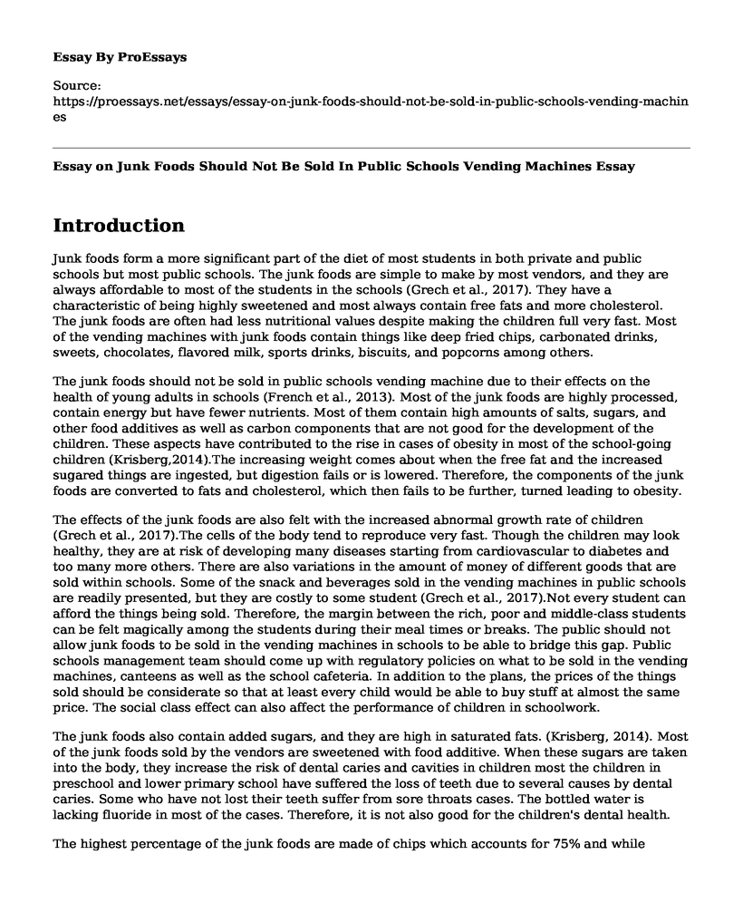 📚 Essay on Junk Foods Should Not Be Sold In Public Schools Vending ...