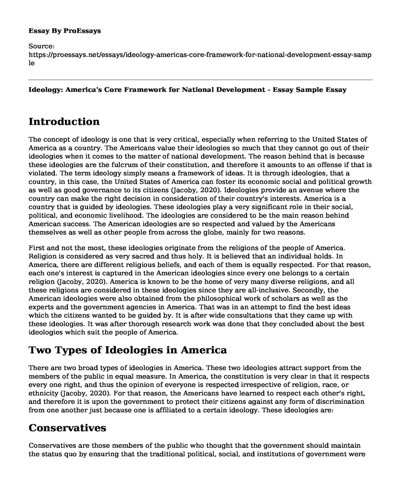 Ideology: America's Core Framework for National Development - Essay Sample