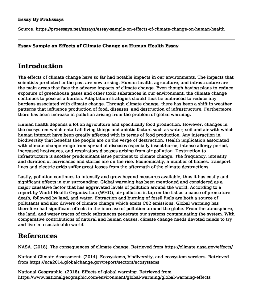 Essay Sample on Effects of Climate Change on Human Health