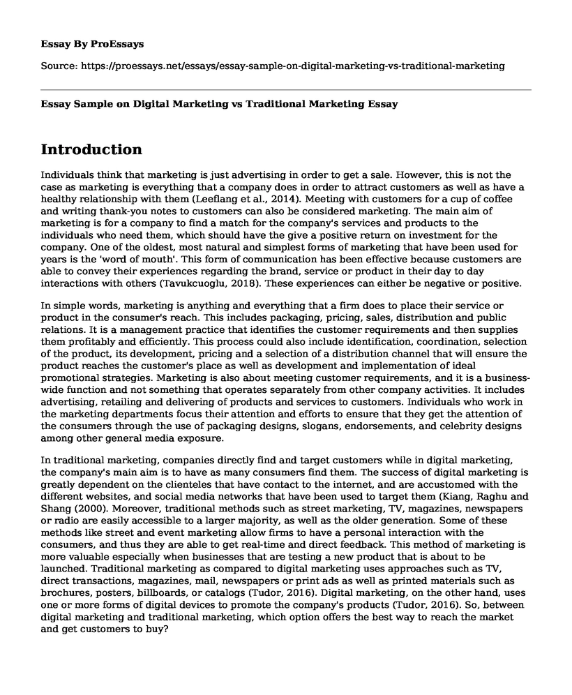 Essay Sample on Digital Marketing vs Traditional Marketing
