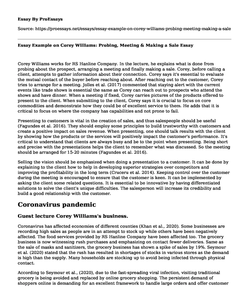 Essay Example on Corey Williams: Probing, Meeting & Making a Sale