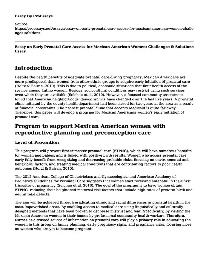 Essay on Early Prenatal Care Access for Mexican-American Women: Challenges & Solutions