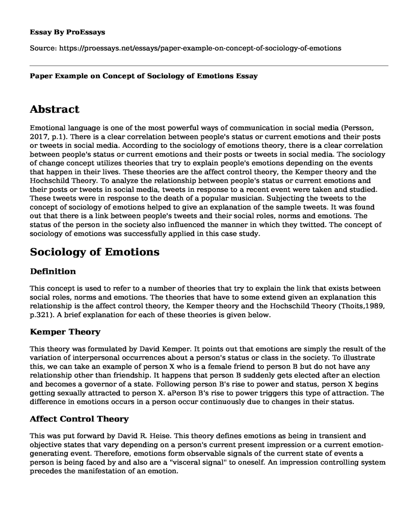 Paper Example on Concept of Sociology of Emotions 