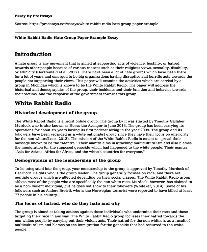 White Rabbit Radio Hate Group Paper Example