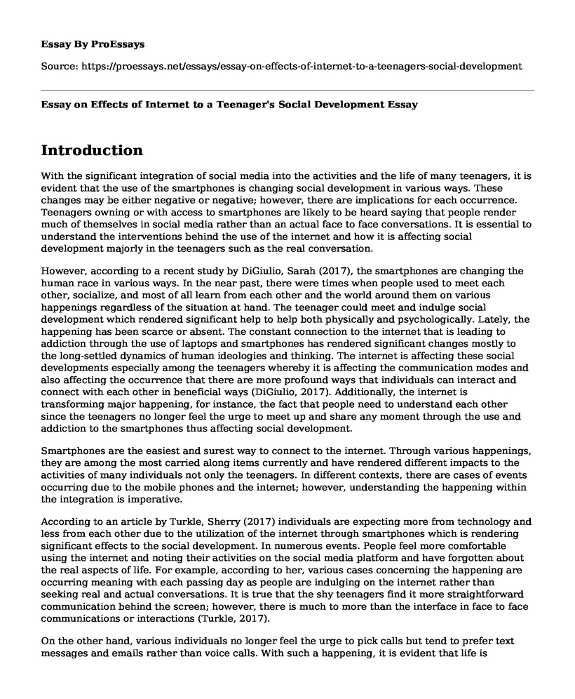 Essay on Effects of Internet to a Teenager's Social Development