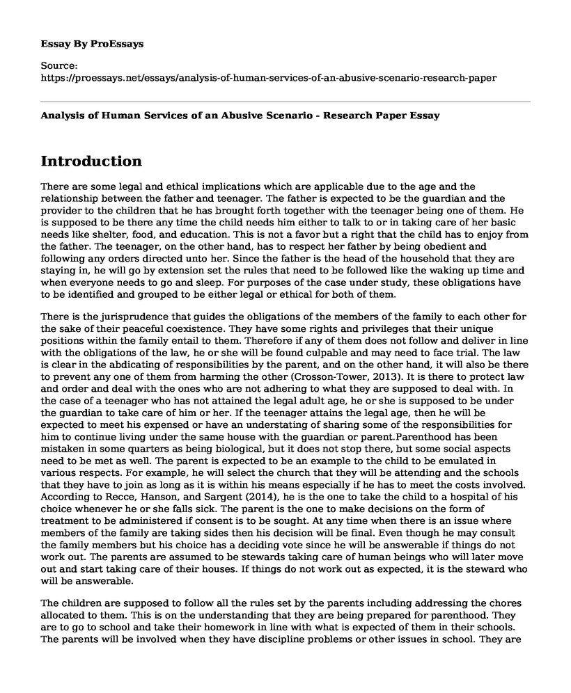 Analysis of Human Services of an Abusive Scenario - Research Paper
