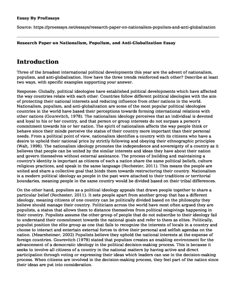 Research Paper on Nationalism, Populism, and Anti-Globalization