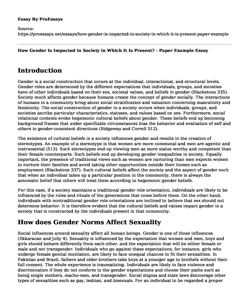 How Gender Is Impacted in Society in Which It Is Present? - Paper Example