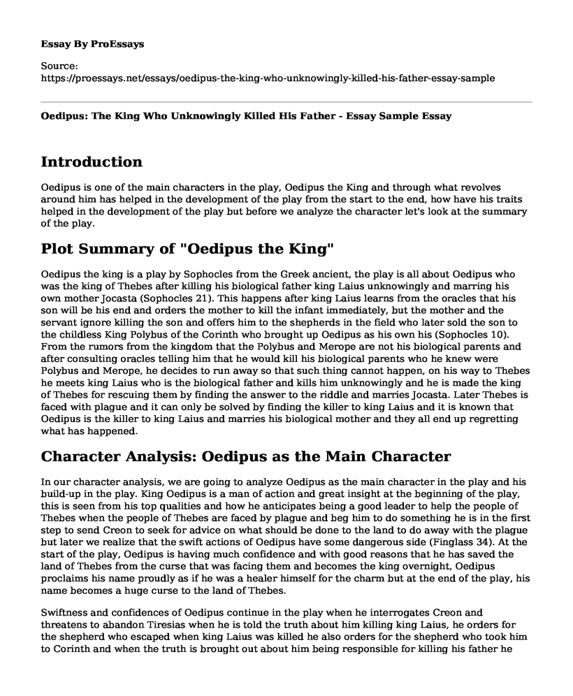 Oedipus: The King Who Unknowingly Killed His Father - Essay Sample