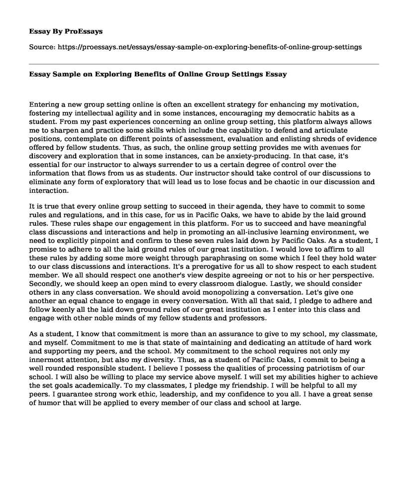 Essay Sample on Exploring Benefits of Online Group Settings