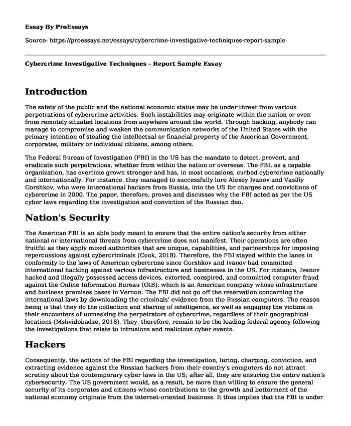 Cybercrime Investigative Techniques - Report Sample
