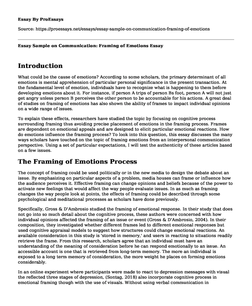 Essay Sample on Communication: Framing of Emotions