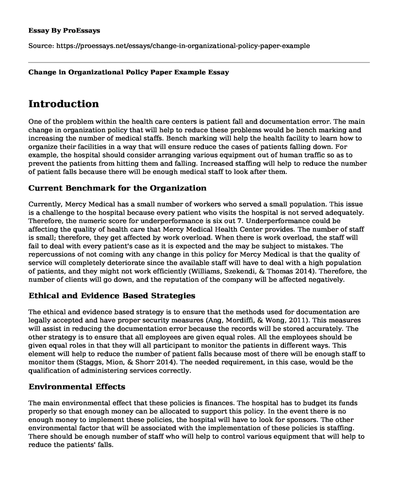Change in Organizational Policy Paper Example