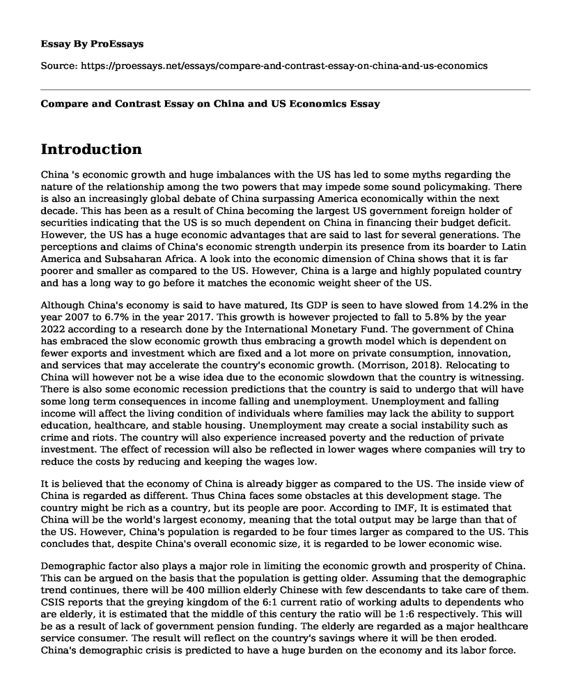 Compare and Contrast Essay on China and US Economics