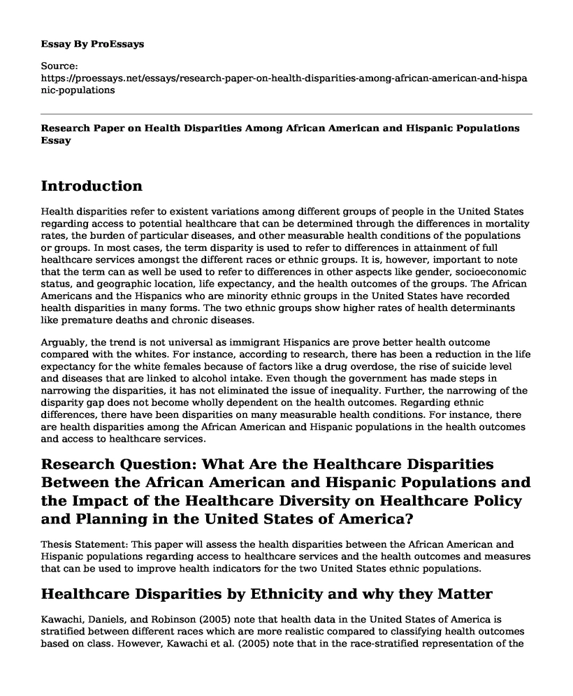 Research Paper on Health Disparities Among African American and Hispanic Populations