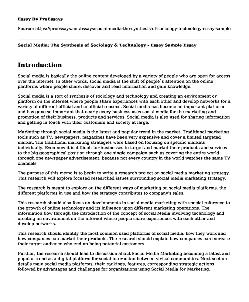 Social Media: The Synthesis of Sociology & Technology - Essay Sample