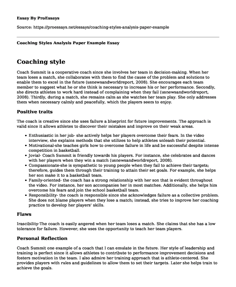 Coaching Styles Analysis Paper Example