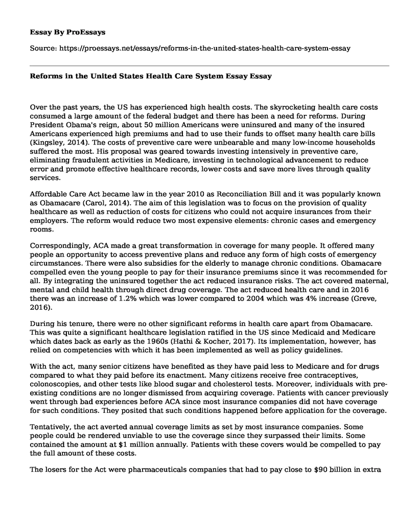 Reforms in the United States Health Care System Essay