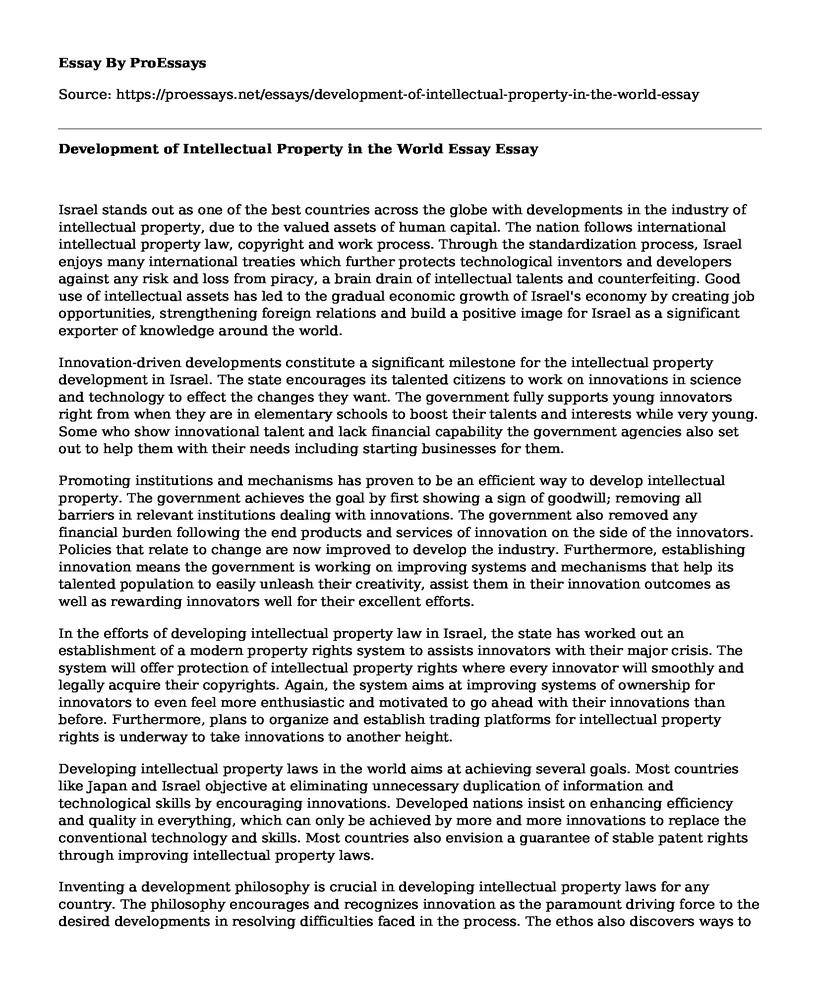 Development of Intellectual Property in the World Essay