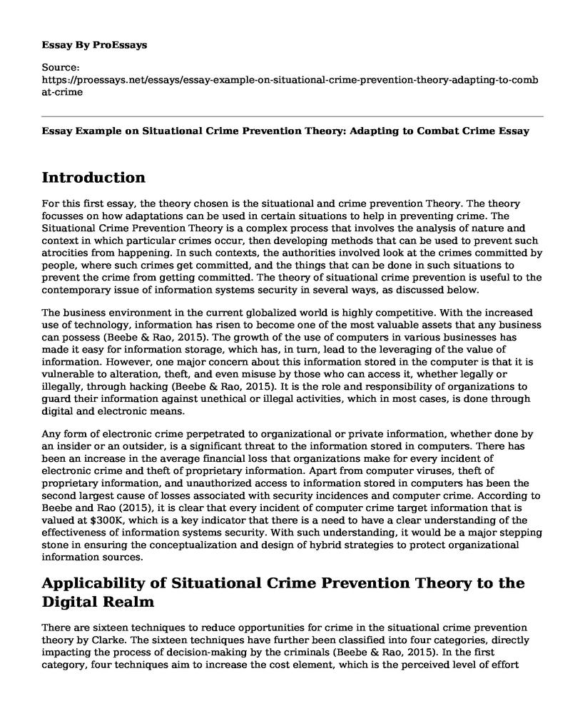 Essay Example on Situational Crime Prevention Theory: Adapting to Combat Crime