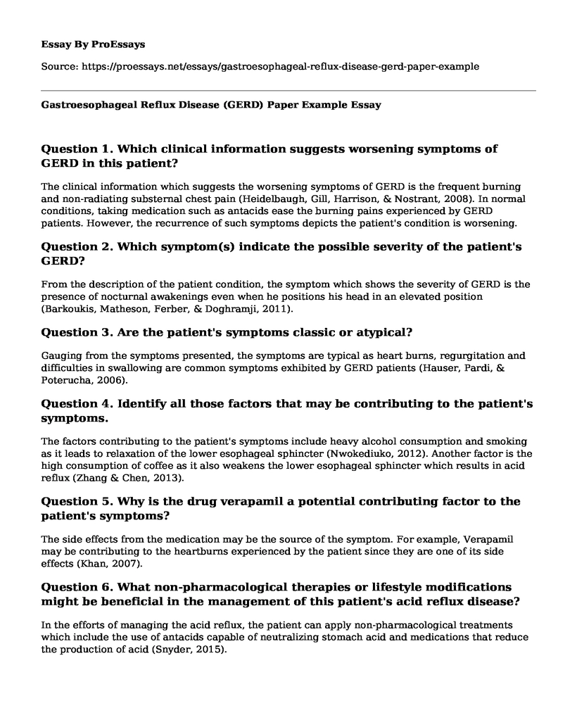 Gastroesophageal Reflux Disease (GERD) Paper Example