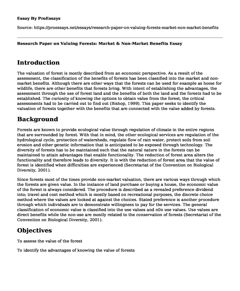 Research Paper on Valuing Forests: Market & Non-Market Benefits